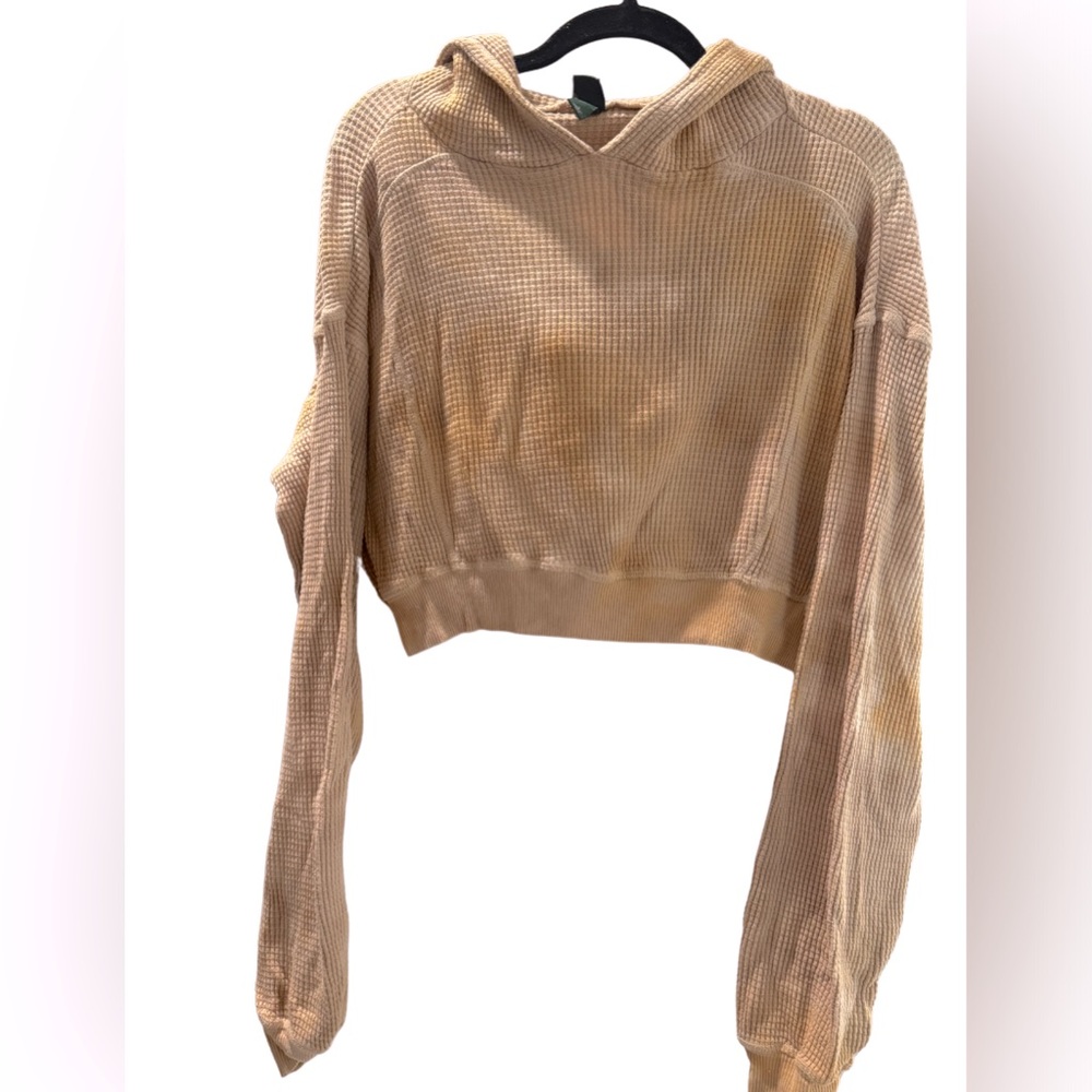 Mustered/Cream Swirled Colored Cropped Sweatshirt with Hood